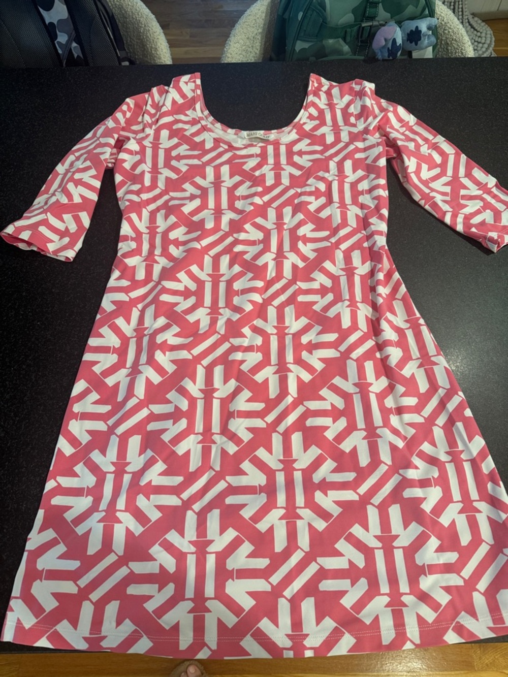 MAHI GOLD Pink and White Geometric Casual Dress